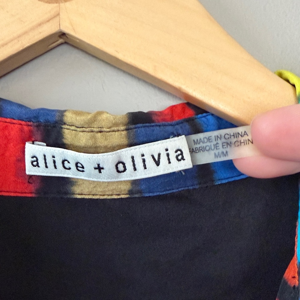 Alice + Olivia Rainbow Block Tie Dye Mini Shirtdress Medium Black Multicolor - Picture 3 of 9